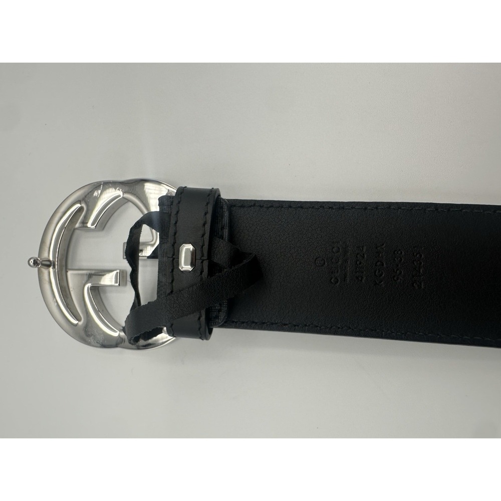 Gucci Man  Black GG Silver Tone Monogram Leather Belt Size 33 - Picture 5 of 7
